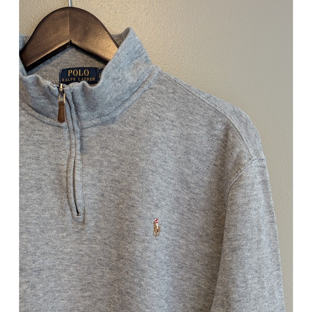Polo Ralph Lauren Estate Rib Mens Large Gray 1/4 Zip Pullover Sweater Pony L LS